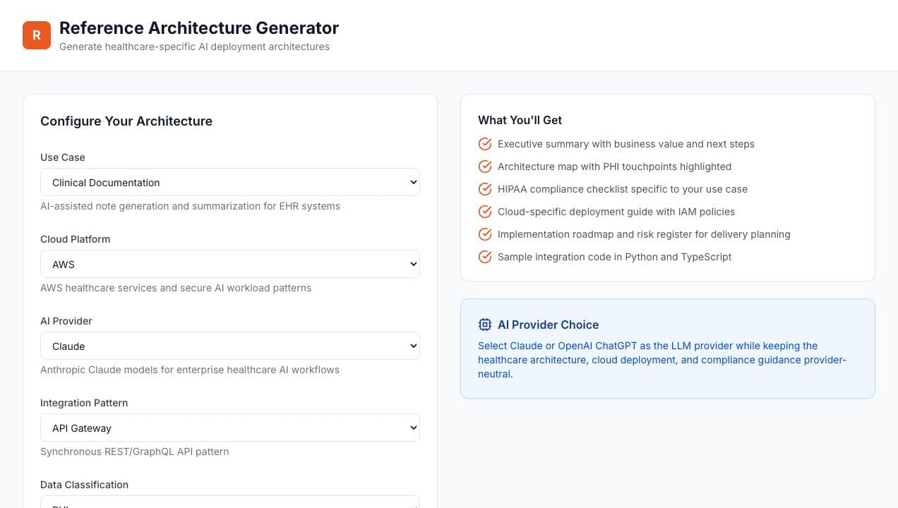 GSI AI reference architecture generator configuration screen